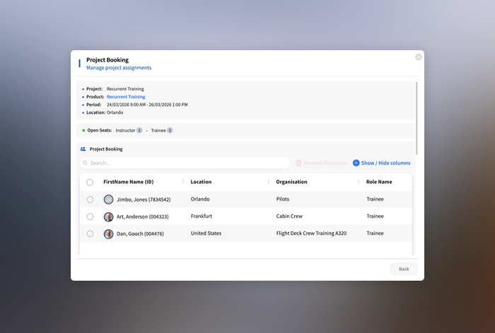 Project-Level Booking in TMS Web